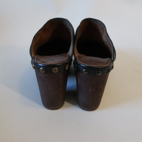 Womens Chanel Black Leather Wood Heel Studded Platform Mules Clogs 38.5 US/8 - Picture 5 of 16